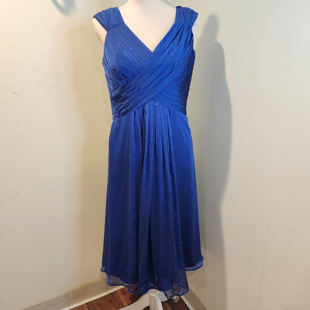 BELSOIE Stunning Royal Blue V-Neck Evening Midi  Dress 12 - Picture 3 of 10